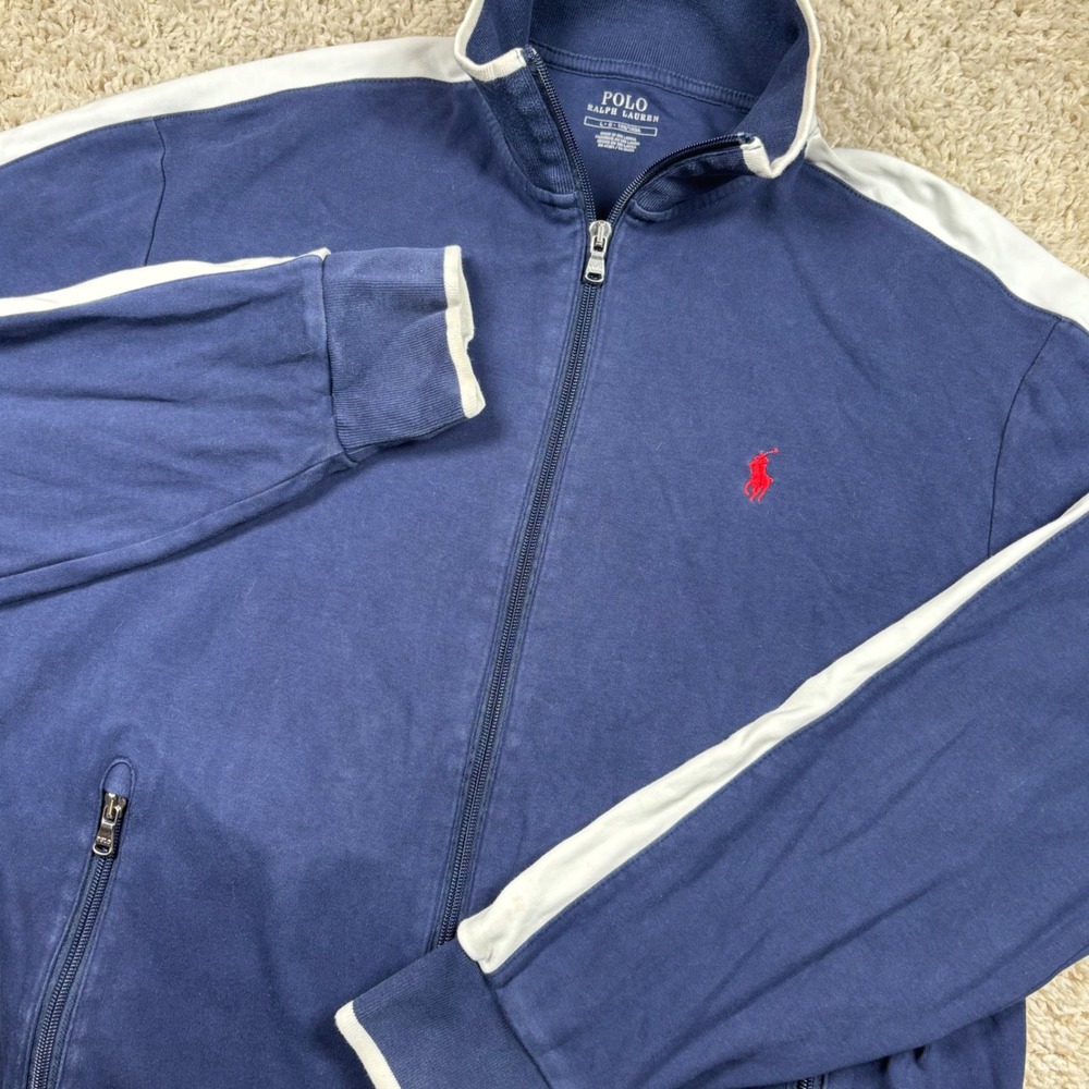 Polo Ralph Lauren Track Jacket Mens Large Navy Blue Full Zip Stripe